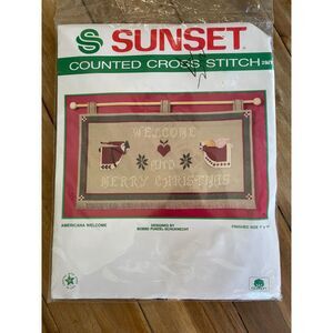 NEW SUNSET AMERICANA WELCOME MERRY CHRISTMAS CROSS STITCH KIT  7" X 14"‎